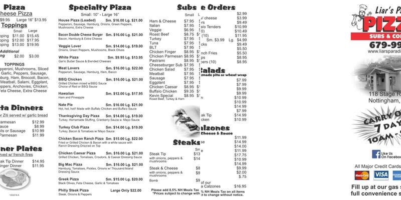 Liar’s Paradise General Store & Pizzeria menu 1